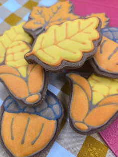 Bolachas de manteiga com cacau temáticas de Outono decoradas com glacé real de baunilha. - Bolos de aniversário no Porto | Bentô Cakes, Cake Design, Bolachas e Cupcakes | Porto | Sahri Dessert Art